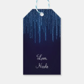 Winter Bruiloft Elegant Blauw Sparkle Lights Favor Cadeaulabel (Achterkant)