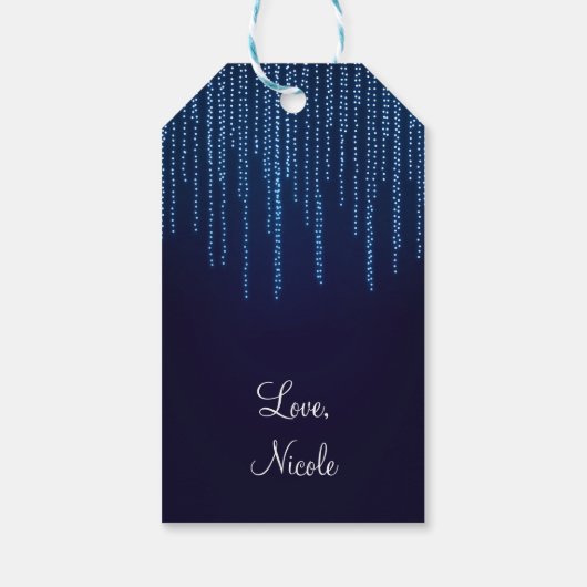 Winter Bruiloft Elegant Blauw Sparkle Lights Favor Cadeaulabel (Achterkant)