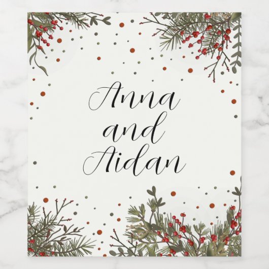 Winter Bruiloft Elegante Bloemen Moderne Inspirati Wijn Etiket (Enkel label)