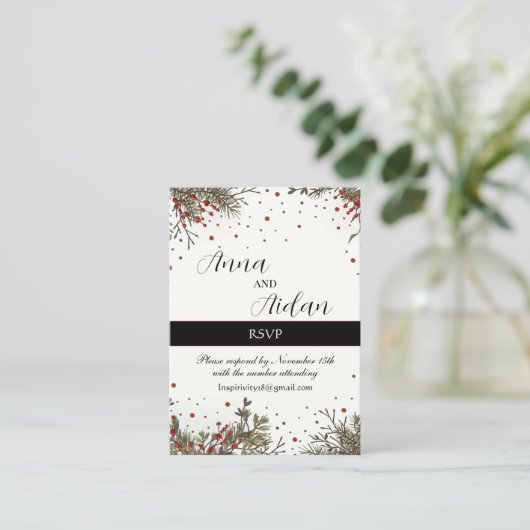 Winter Bruiloft Elegante Inspirivity Modern RSVP Informatiekaartje (Staand voorkant)