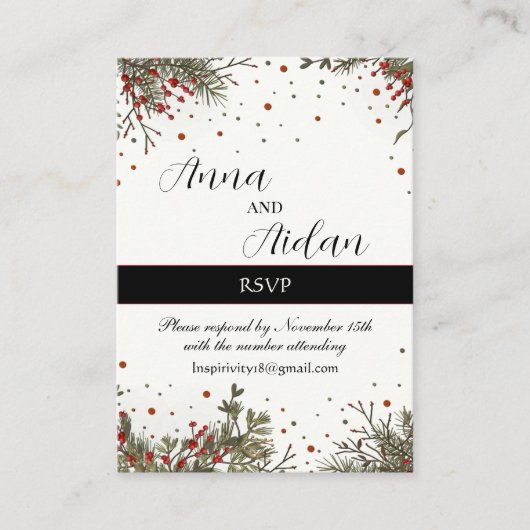 Winter Bruiloft Elegante Inspirivity Modern RSVP Informatiekaartje (Voorkant)