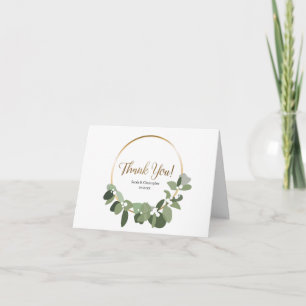 Winter bruiloft eucalyptus gouden krans eenvoudig bedankkaart