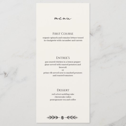 Winter Bruiloft Evenement Menu Hoofdgerecht Plat K (Voorkant)