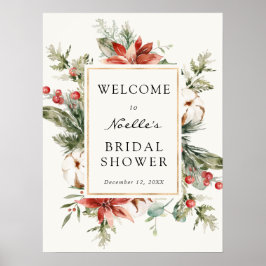 Winter Bruiloft Feest Evergreen Poinsettia Welkom Poster