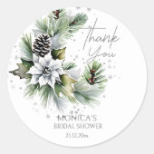 Winter bruiloft feest template bedank favor ronde sticker (Voorkant)