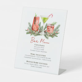 Winter Bruiloft Festieve Dranken Vakantie Bar Menu Reclamebord Met Voetstuk