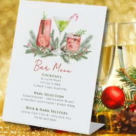 Winter Bruiloft Festieve Dranken Vakantie Bar Menu Reclamebord Met Voetstuk