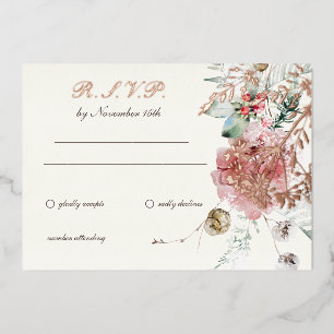 Winter bruiloft Floral 2 Folie Uitnodiging