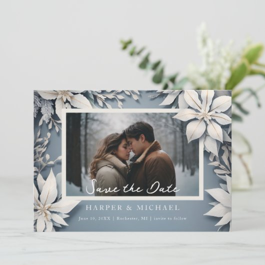 Winter bruiloft foto opslaan van de datum kaart (Staand voorkant)