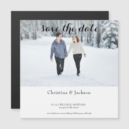 Winter Bruiloft Foto Save the Date Magnetische Uitnodiging (Voorkant / Achterkant)