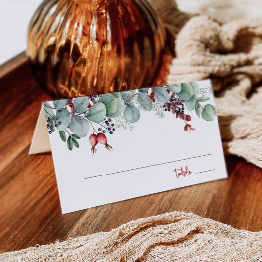 Winter bruiloft gevouwen plaats kaart eucalyptus d plaatskaartje