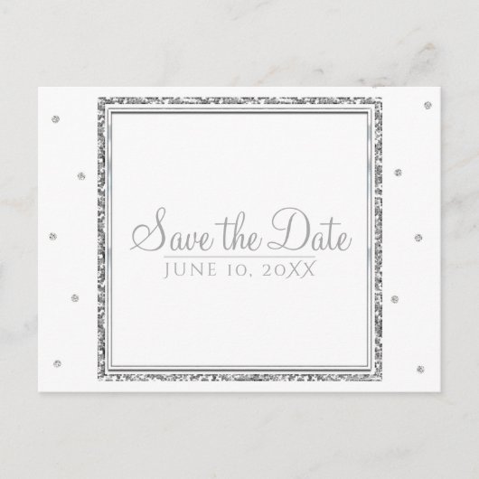 Winter Bruiloft Glam Zilver & Wit Save the Date Aankondigingskaart (Voorkant)