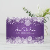 Winter Bruiloft Glitterende Nacht Paars Kaart (Staand voorkant)