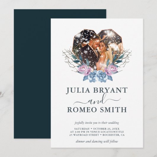 Winter bruiloft hart vorm foto uitnodiging (Voorkant / Achterkant)