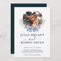 Winter bruiloft hart vorm foto uitnodiging