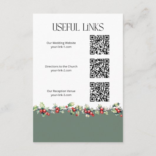 Winter bruiloft Holly Bells en rode bessen Details Informatiekaartje (Achterkant)