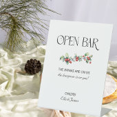Winter Bruiloft Holly en bessen Open Bar Teken Reclamebord Met Voetstuk
