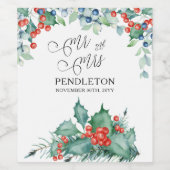 Winter bruiloft Holly en bessen Wijn Etiket (Enkel label)
