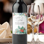 Winter bruiloft Holly en bessen Wijn Etiket