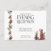 Winter bruiloft Holly kaarsen rode bessen receptie Informatiekaartje (Voorkant)