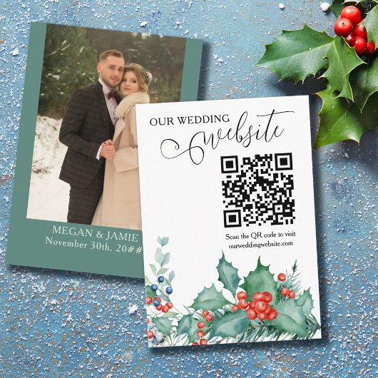 Winter Bruiloft Holly Pine Website QR Code Informatiekaartje