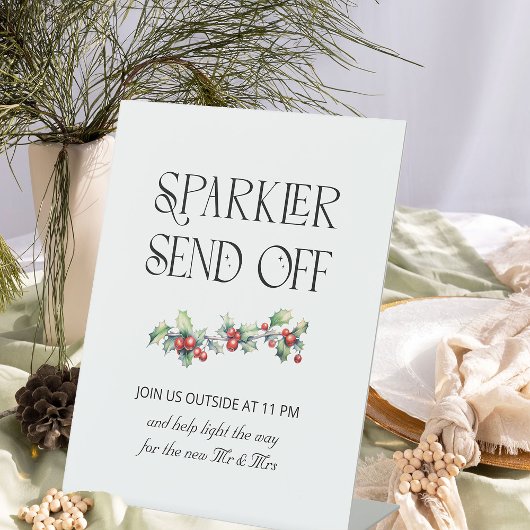 Winter bruiloft Holly Sparkler Verstuur teken Reclamebord Met Voetstuk