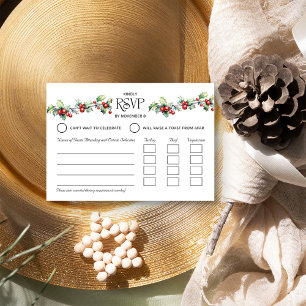 Winter Bruiloft Hulst en Rode Bessen Ingang RSVP Kaartje