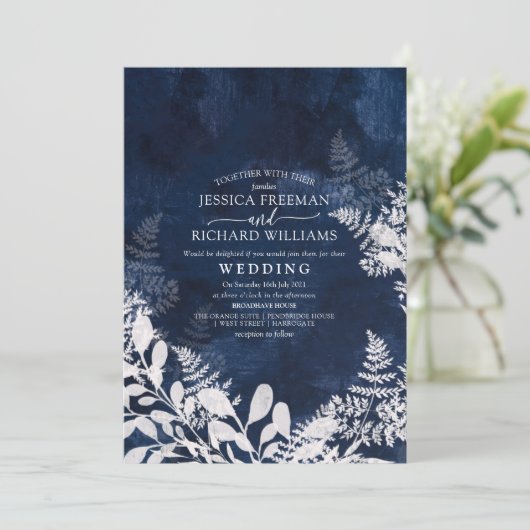 Winter bruiloft ijs en marine, kaart (Staand voorkant)