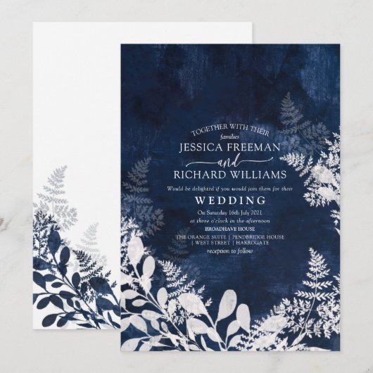 Winter bruiloft ijs en marine, kaart (Voorkant / Achterkant)