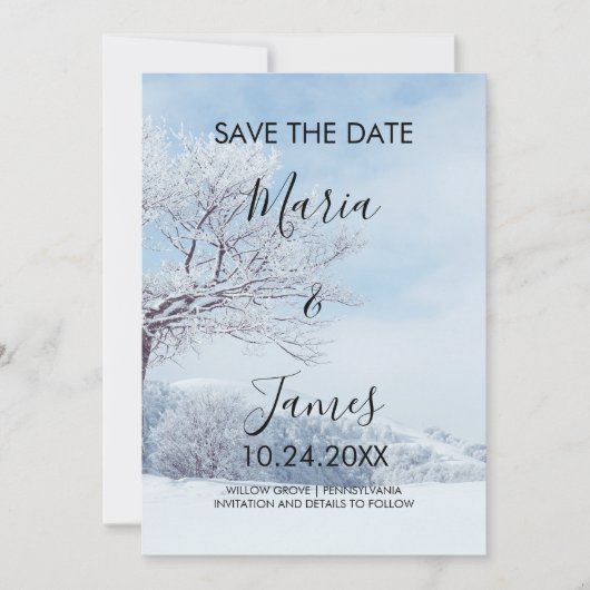 Winter Bruiloft in de Sneeuw Save The Date (Voorkant)