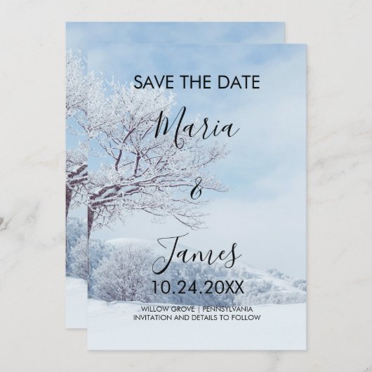 Winter Bruiloft in de Sneeuw Save The Date (Voorkant / Achterkant)