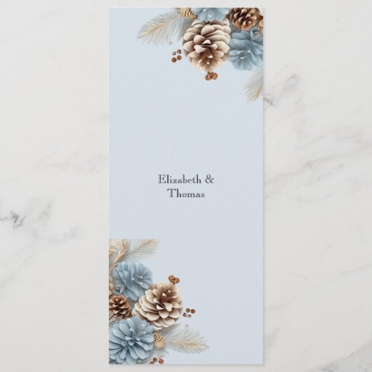 Winter Bruiloft Kerstmis Pinecones Blauw Bruin Menu (Achterkant)