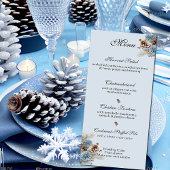 Winter Bruiloft Kerstmis Pinecones Blauw Bruin Menu