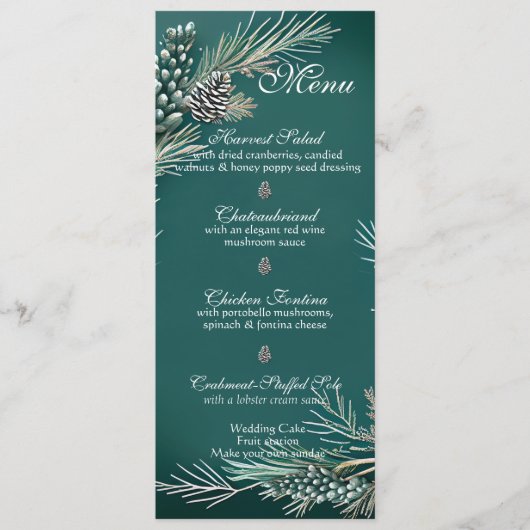 Winter bruiloft Kerstmis Pinecones Menu (Voorkant)