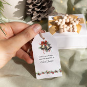 Winter bruiloft klokken en Holly gunst Cadeaulabel