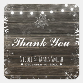 Winter Bruiloft Lichten & Sneeuwvlokken Landelijke Vierkante Sticker