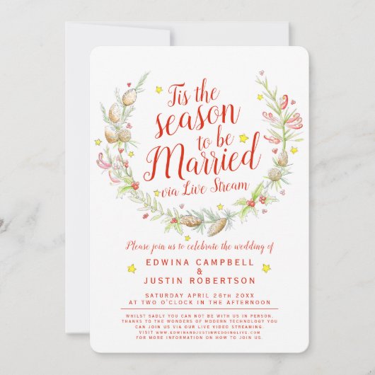 Winter bruiloft live stream bessen ster waterverf kaart (Voorkant)