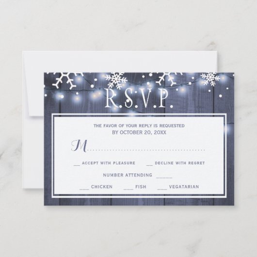 Winter bruiloft marine witte sneeuwvlok RSVP kaartje (Voorkant)