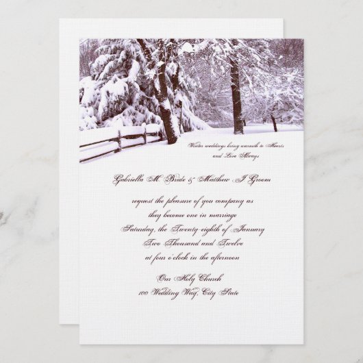 Winter bruiloft mooi kaart (Voorkant / Achterkant)