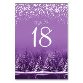 Winter bruiloft paarse dennenbomen tafelnummers (Voorkant)