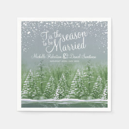 Winter bruiloft pijnbomen meer groene grijze kunst servet