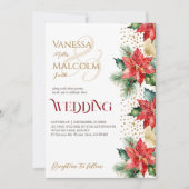 Winter bruiloft poinsettia goud alles in één sjabl kaart (Voorkant)