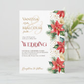 Winter bruiloft poinsettia goud alles in één sjabl kaart (Staand voorkant)