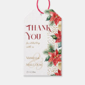 Winter bruiloft poinsettia gouden sjabloon cadeaulabel (Voorkant)