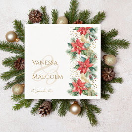 Winter bruiloft poinsettia gouden sjabloon servet