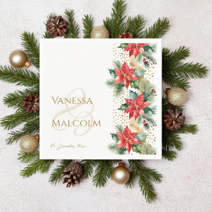 Winter bruiloft poinsettia gouden sjabloon servet