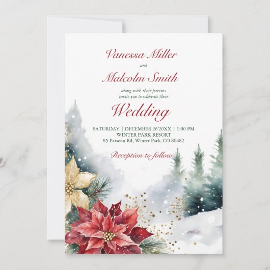 Winter bruiloft poinsettia pijnboom allemaal in éé kaart (Voorkant)