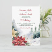 Winter bruiloft poinsettia pijnboom allemaal in éé kaart (Staand voorkant)