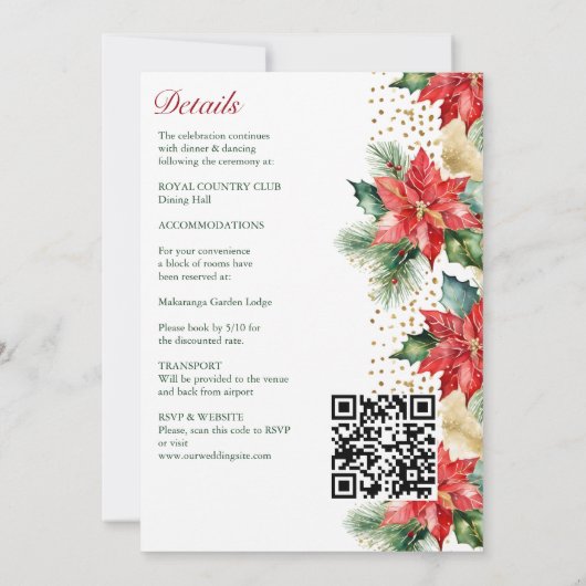 Winter bruiloft poinsettia pijnboom allemaal in éé kaart (Achterkant)