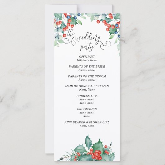 Winter bruiloft programma met elegante tekst en Ho (Achterkant)